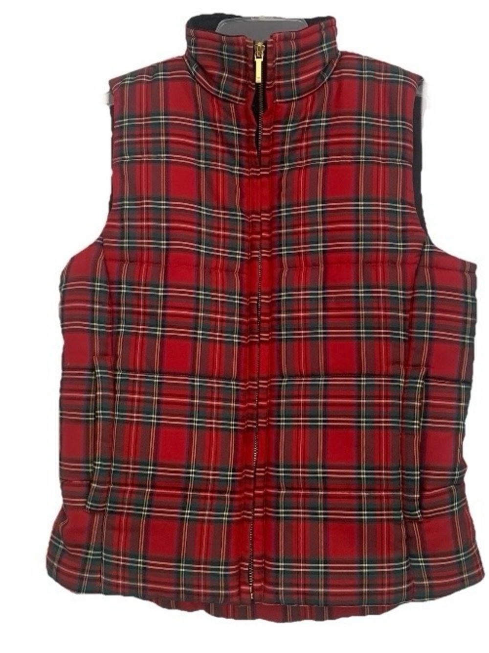 Chaps Vest Jacket Tartan Plaid Puffer Women’s Small Christmas Red Green Zip Up